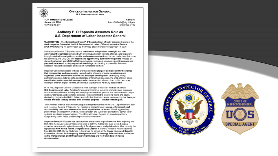 DOL-OIG Press Release of Inspector General